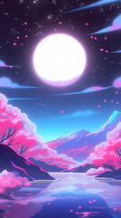 Hand drawn anime beautiful fantasy landscape illustration background	
