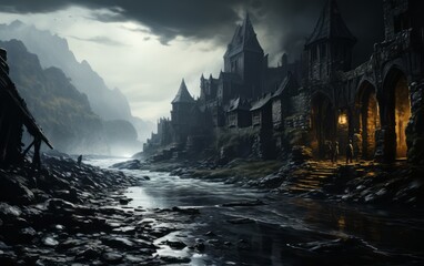 dark fantasy castle landscape