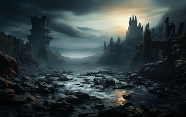 dark fantasy castle landscape