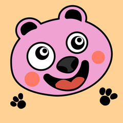 Cartoon dog face with paw prints on orange background is a playful design suitable for children's merchandise, like clothing, toys, and stationery.