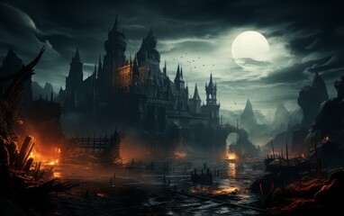 a dark, magical, ruined castle 