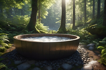An outdoor bathtub. Generative AI
