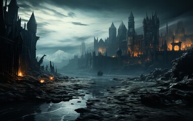 Fototapeta premium dark castle by the river
