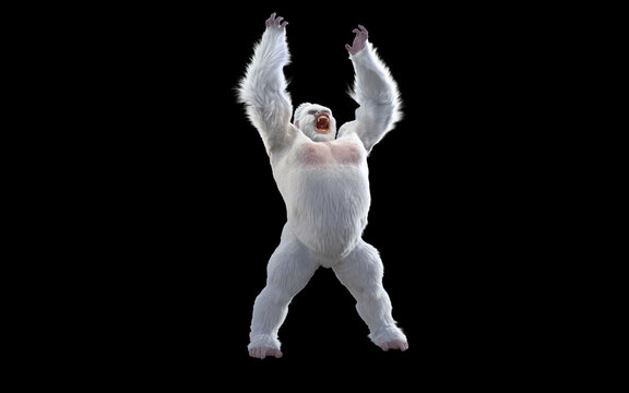 3d Illustration Of A Snowflake Gorilla On Black Background With Clipping Path.