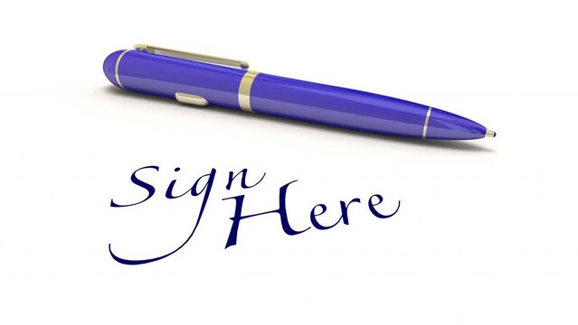 Sign Here Your Name Pen Agree Contract Apply Autograph Accept Terms Conditions 3d Animation