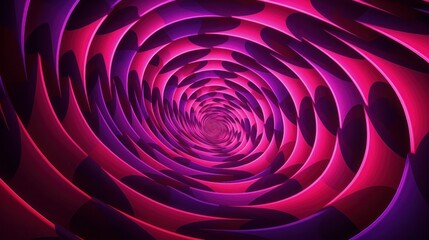 Abstract spiral graphic design featuring geometric forms of pink and violet neon lines