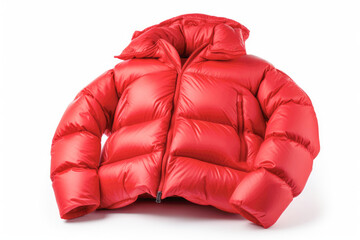 Against a white background, a modern winter jacket in vibrant and red hues stands as a stylish and warm fashion statement.