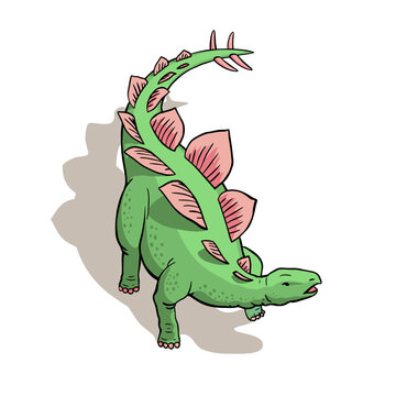 Big stegosaurus lizard. Tail with spikes. Herbivorous dinosaur of the Jurassic period. Prehistoric pangolin. Cartoon vector illustration isolated on white background. Hand drawn line