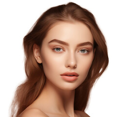 Fototapeta premium Portrait beautiful young woman with clean fresh skin. Model with healthy skin, close up portrait. Cosmetology, beauty and spa , die-cut background