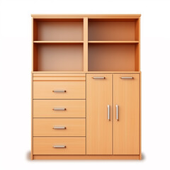 A white isolated cupboard, or piece of storage furniture, resides in a contemporary workspace.