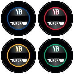 Denim labels. Graphic leather stripe and textured background, embroidery typography authentic jeans clothing fashion print collection, vintage emblems with western label retro text vector isolated set