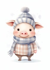 cartoon pig hat scarf standing snow mobile drawing sweet boy grey skinned cute princess frozen villager