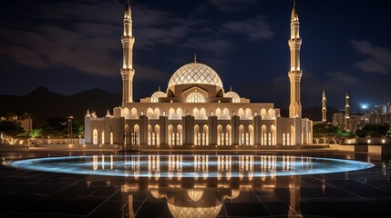 Fototapeta na wymiar Mohammed Al Ameen Mosque illuminated at night, Muscat, Oman, Asia