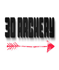 3D Archery illustration and red grunge arrow on the design and black text for this sport.