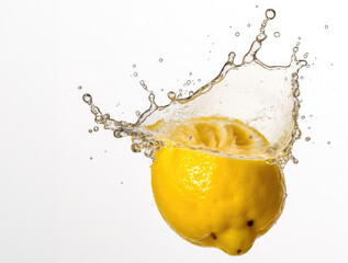 lemon  in water splash isolated on a white background
