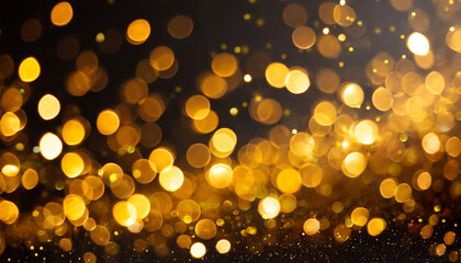Fototapeta na wymiar blurred abstract gold bokeh on black background christmas and new year concept ideal for backdrop
