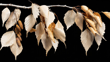 birch tree branch with dry eaves png file of isolated cutout object on transparent background