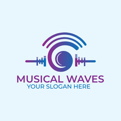 musical waves logo design vector format