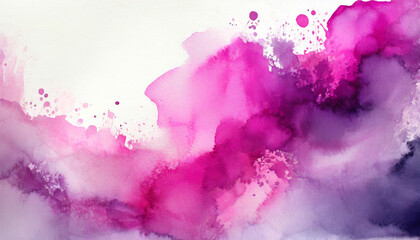 abstract watercolor texture smoke wave painting bright feminine color stain splatter blot shape pink purple splash art illustration background minimalism ink paint banner copy space backdrop - obrazy, fototapety, plakaty