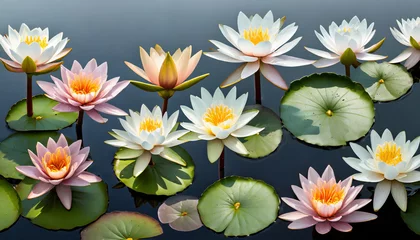 Foto op Canvas group of blooming floating water lilies png file of isolated cutout object on transparent background © Pauline