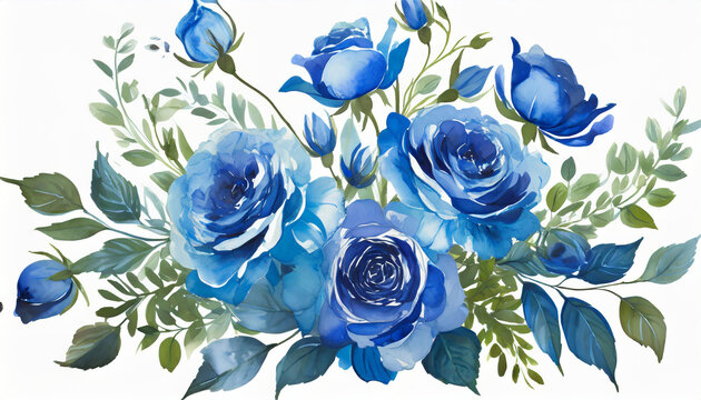 bouquet of blue colored flowers bouquet of blue roses suitable for paint a watercolor flower bouquet is shown on a white background illustrations ai generative