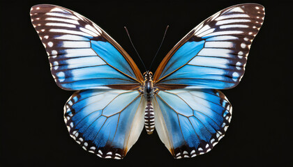 very beautiful blue white butterfly with spread wings isolated on a transparent background