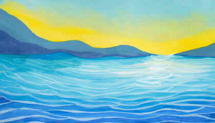 ocean water wave cartoon fun illustration copy space for text blue yellow calm lake ripples...