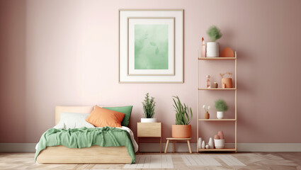 room interior with design mint sofa, furnitures, mock up poster map, plants, and elegant personal accessories. Home decor. Interior design. Template. Ready to use.