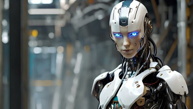 AI-generated life-like female android with cybernetic elements