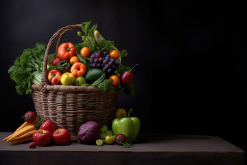 Fruits and vegetables.Assortment of fresh organic fruits and vegetables in rainbow colors.Background