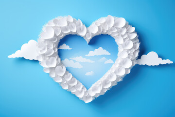 Romantic balloon heart design set against a soft blue sky background. The expressive paper cut heart symbolizes love and joy, making it ideal for greeting cards and special occasions. Valentine's Day