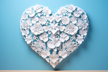 Romantic balloon heart design set against a soft blue sky background. The expressive paper cut heart symbolizes love and joy, making it ideal for greeting cards and special occasions. Valentine's Day