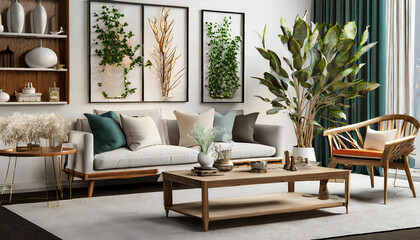 modern interior furniture set in 3d rendering - obrazy, fototapety, plakaty