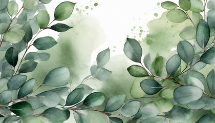 background with leaves leaves falling on a watercolor background botanical watercolor illustration of green eucalyptus illustration ai generative