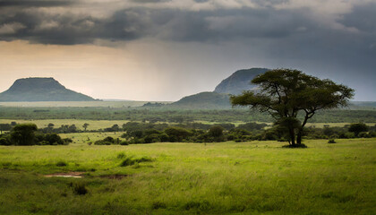 beautifull and iconic landscape of the african savanna with copy space travel and adventure concept generative ai