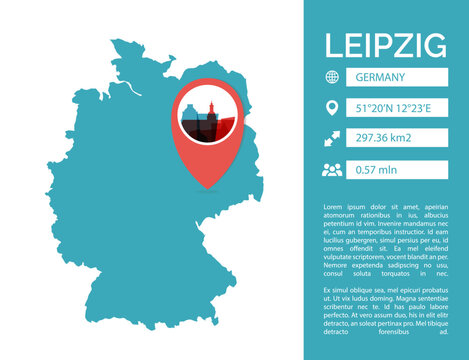 Leipzig Germany map shape vector infographics template. Modern city data statistic illustration, graphic, layout