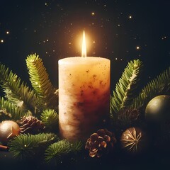 Radiant Christmas Glow: Candle and Fir Elegance in Home Decor