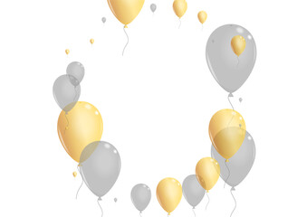 Gold Toy Background White Vector. Helium Congratulation Template. Golden Carnival Air. Ballon Event Banner.