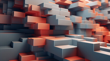 stacked gray and red block structure abstract background, geometric cubic wallpaper, made with generative ai