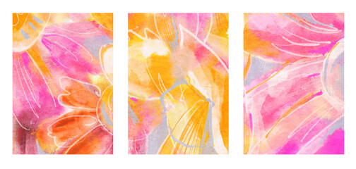 Set of backgrounds with watercolor flowers and place for text. Hand-drawn illustration.