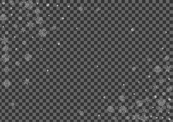 Grey Snowflake Background Transparent Vector. Dot Happy Pattern. Metal Flake Isolated. Silver Crystal Illustration.