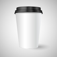 Vector realistic empty paper coffee cup isolated on gray background. Vector EPS10.