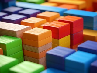 Obraz premium colourful wooden toy bricks, close shot, realistic photo