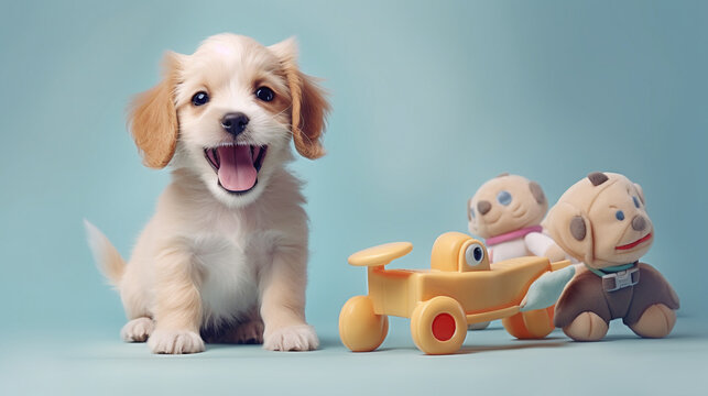 Maltese cute dog  in studio photo with isolated pastel background backdrop. With generative AI technology