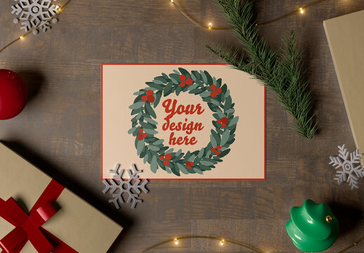 Christmas Card Escene with a Postcard Mockup
