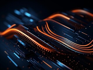 Abstract sci-fi blue and orange background, concept of digital future., AI