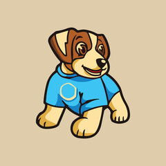 Funny Cute Dog Puppy Wearing T-shirt Pet  Mascot Cartoon Art