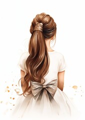 woman bow hair cute long behind dress white highlights female hairstyles styled bun little girl teen attractive features - obrazy, fototapety, plakaty