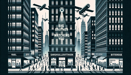 Orwellian Surveillance Cityscape. Generative ai. - obrazy, fototapety, plakaty