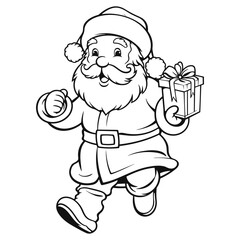 Coloring page of a happy Christmas,child Christmas background with snowman,santa coloring page